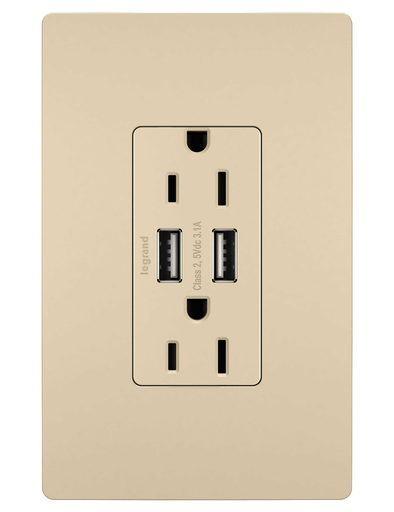 TM826USBI - radiant® 15A Tamper-Resistant USB Outlet, Ivory