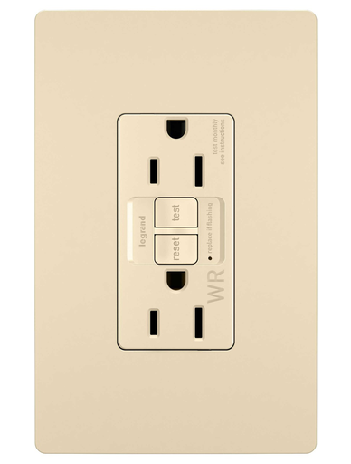 1597-TRWRI - radiant® Tamper-Resistant Weather-Resistant 15A Duplex Self-Test GFCI Receptacles with SafeLock® Protection, Ivory
