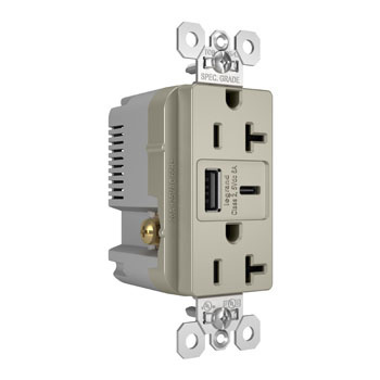 Mayer-DDS-15W Spec Grade USB Outlet, Type A/C, 20A, Tamper-Resistant, Nickel-1