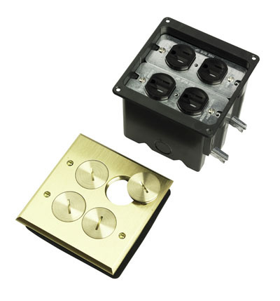 Product image for Pass & Seymour FB2TRDR2B 4.75 x 6.5 x 4 Inch 42.5 In. 2-Gang Nickel Duplex Receptacle Floor Box Assembly