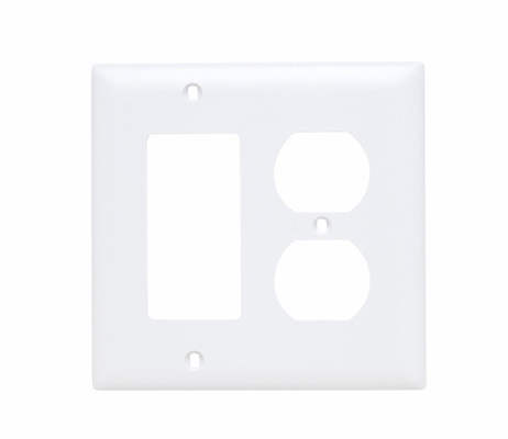 TradeMaster® 2-Gang Nylon Wall Plate, 1 Duplex Receptacle Opening, 1 Decorator Opening, White