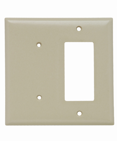 2-Gang Thermoset Wall Plate, 1 Blank, 1 Decorator, Ivory
