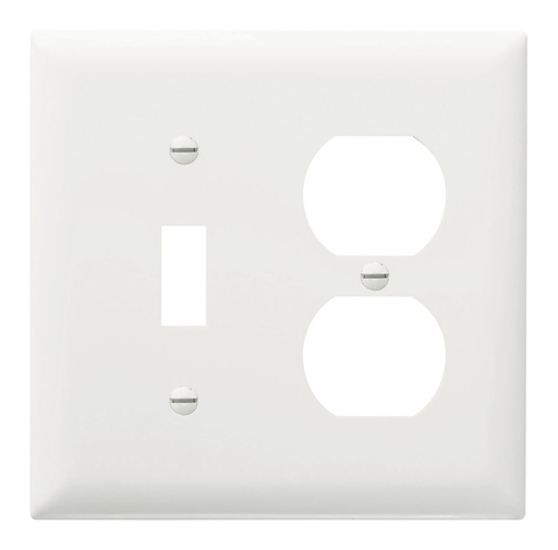 TradeMaster® 2-Gang Nylon Wall Plate, 1 Toggle Switch Opening, 1 Duplex Receptacle Opening, White