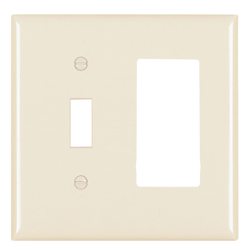 TP126-LA - Combination Openings, 1 Toggle Switch and 1 Decorator, Two Gang, Light Almond
