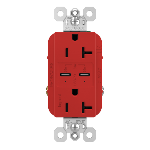 Mayer-DDS-Spec Grade 30W USB Outlet, Type C, 20A, Tamper-Resistant, Red-1