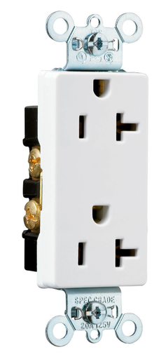 26342-W - 20A 125V Heavy Duty Spec-Grade Decorator Duplex Receptacle, Back and Side Wire, White