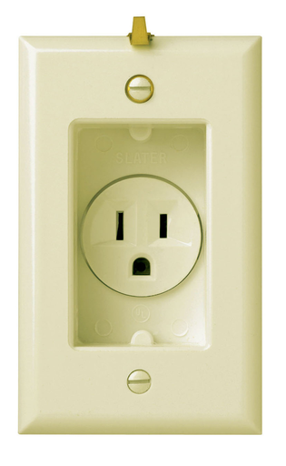 Mayer-DDS-15A 125V Clock Hanger Recessed Single Receptacle with Smooth Wall Plate, Ivory-1