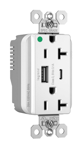 Mayer-DDS-PlugTail® 3.1A Hospital Grade USB Outlet, Type A/C, 20A, White-1
