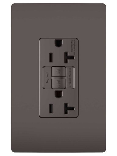 2097-TR - radiant® Tamper-Resistant 20A Duplex Self-Test GFCI Receptacle with SafeLock® Protection, Brown