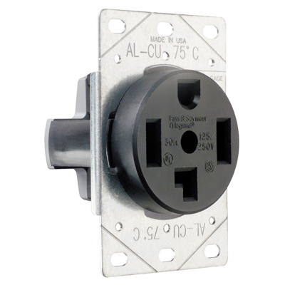 30A 125/250V 14-30R Straight Blade Single Flush Receptacle, 3-Pole, 4-Wire