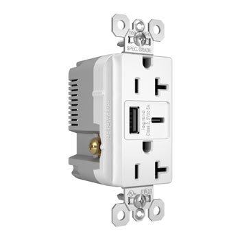 TR20USBAC6W - 20A 125V Tamper-Resistant Duplex Receptacle with USB A/C Fast Charging Ports, White