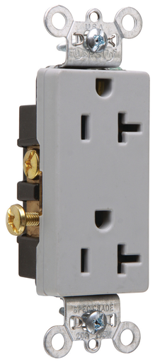 26342-GRY - 20A 125V Heavy Duty Spec-Grade Decorator Duplex Receptacle, Back and Side Wire, Gray