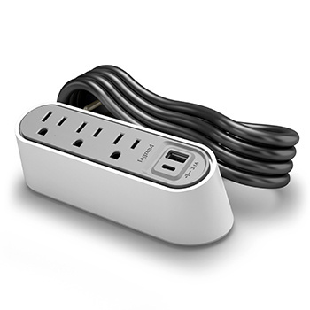 Mayer-DDS-Desktop Power Center Slim, 3 Outlets, USB A/C, White, 6ft Cord-1