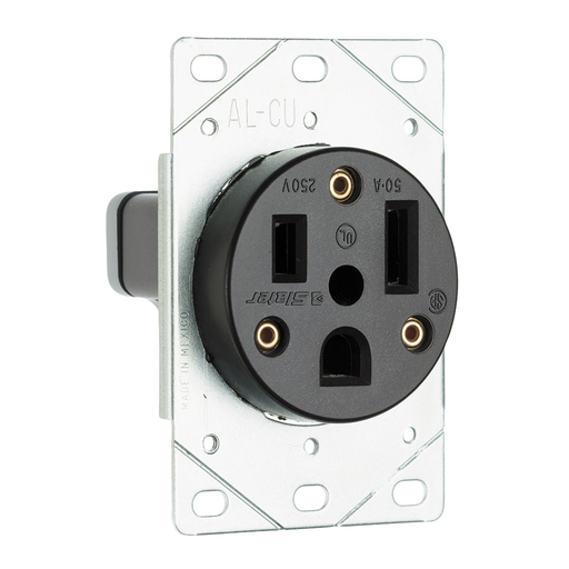 50A 250V 6-50R Straight Blade Single Flush Receptacle, 2-Pole, 3-Wire