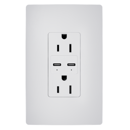 R26USBPD65W - radiant 65W USB Outlet, Type C, 15A, Tamper-Resistant, White