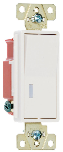 2629-W - 20A 120V Specification Grade Single Pole Pilot Lighted Paddle Switch (Lighted When On), White