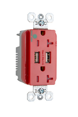 Mayer-DDS-3.1A Hospital Grade USB Outlet, Type A, 20A, Tamper-Resistant, Red-1