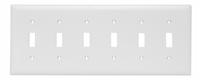 TP6-W - TradeMaster® 6-Gang Nylon Wall Plate, 6 Toggle Switch Openings, White