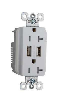 TR-5362USBW - 20A 125V Fed Spec-Grade Tamper-Resistant USB Type A/A Outlet, White