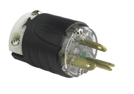 Product image for Pass & Seymour PS5466-XHG 20 Amp 250 VAC 2-Pole 3-Wire NEMA 6-20P Black and Clear Nylon Polarized Straight Blade Plug