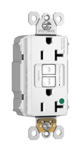 PlugTail® Hospital Grade 20A Duplex Self-Test GFCI Receptacles with SafeLock® Protection, White