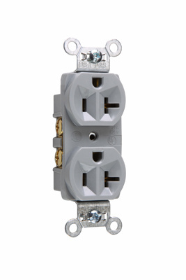 CR20-GRY - 20A 125V Commercial Spec-Grade Duplex Receptacle, Side Wire, Gray
