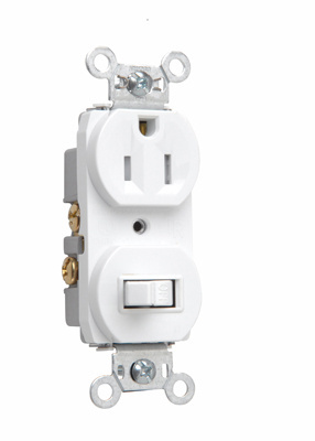 691-TRW - 15A 120V/125V Combination Single-Pole Toggle Switch and Tamper-Resistant Single Receptacle, White