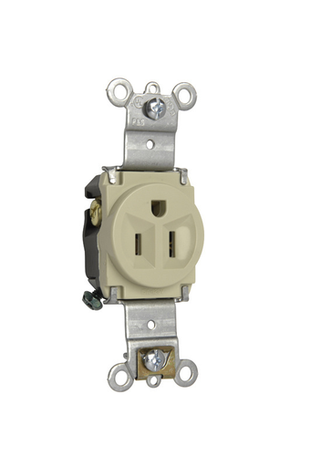 Product image for Pass & Seymour 5261-I Single Receptacle, HD Spec Grade, 15A 125V Back & Side Wired - Ivory