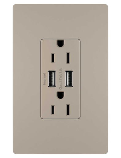 TM-826USBNICC6 - radiant® 15A Tamper-Resistant USB Outlet, Nickel