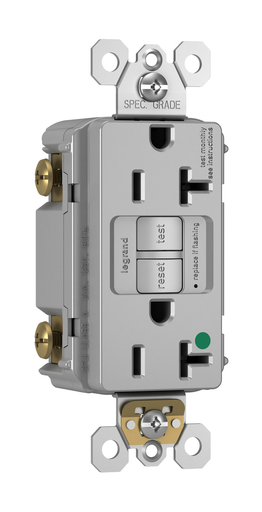Hospital Grade 20A Duplex Self-Test GFCI Receptacles with SafeLock® Protection, Gray