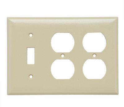 SP182-I - 3-Gang Thermoset Wall Plate, 1 Toggle Switch, 2 Duplex Receptacle, Ivory