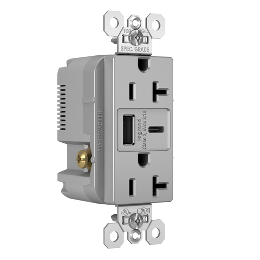 Mayer-DDS-3.1A Spec Grade USB Outlet, Type A/C, 20A, Tamper-Resistant, Gray-1