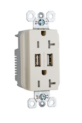TR-5362USBLA - 20A 125V Fed Spec-Grade Tamper-Resistant USB Type A/A Outlet, Light Almond
