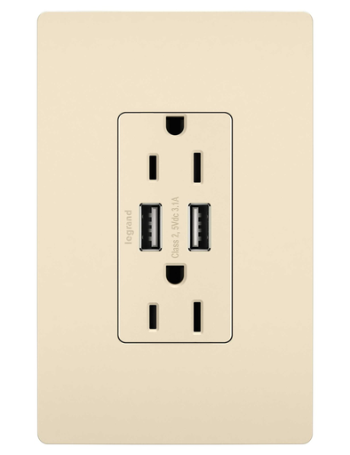 TM826USBLA - radiant® 15A Tamper-Resistant USB Outlet, Light Almond