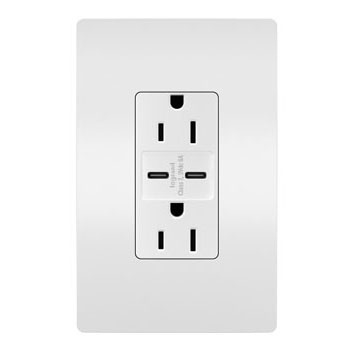 R26USBCC6W - radiant® 15A Tamper-Resistant Ultra-Fast USB Type C/C Outlet, White