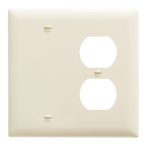 TradeMaster® 2-Gang Nylon Wall Plate, 1 Duplex Receptacle Opening, 1 Blank, Light Almond