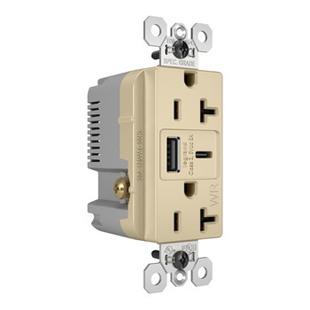 Mayer-DDS-15W Spec Grade Weather-Resistant USB Outlet, Type A/C, 20A, Tamper-Resistant, Ivory-1