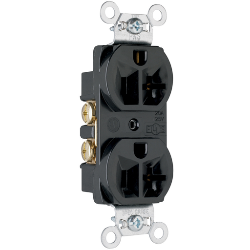 20A 125V Commercial Spec-Grade Duplex Receptacle, Back and Side Wire, Black