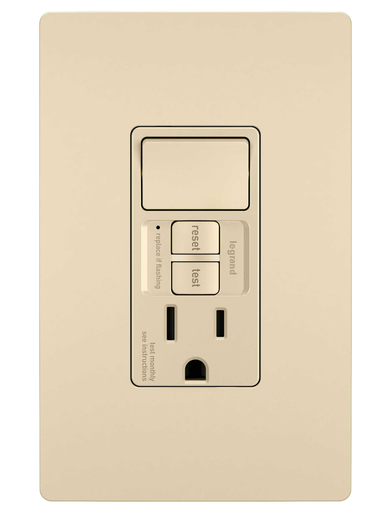 1597-SWTTRICCD4 - radiant® Combination Single Pole Switch and Tamper-Reistant 15A Duplex Self-Test GFCI Receptacles with SafeLock® Protection, Ivory