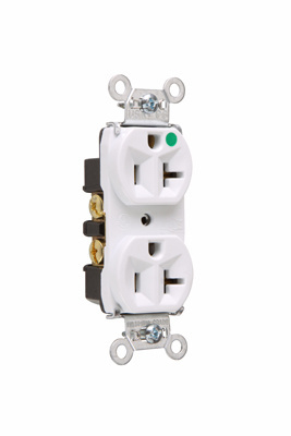8300-HW - 20A 125V Heavy Duty Hospital-Grade Compact Duplex Receptacle, Back and Side Wire, White