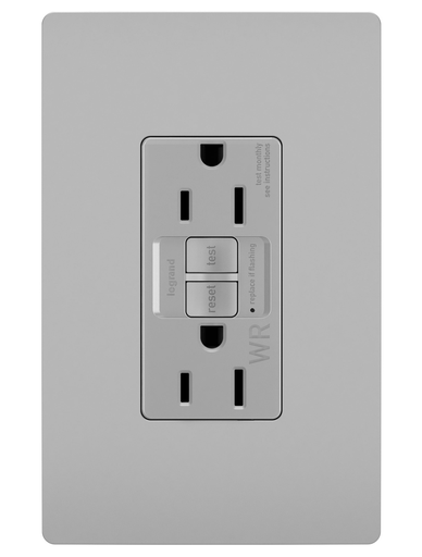1597-TRWRGRY - radiant® Tamper-Resistant Weather-Resistant 15A Duplex Self-Test GFCI Receptacles with SafeLock® Protection, Gray