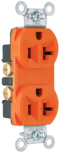 5362-OR - 20A 125V Hard Use Spec-Grade Duplex Receptacle, Back and Side Wire, Orange