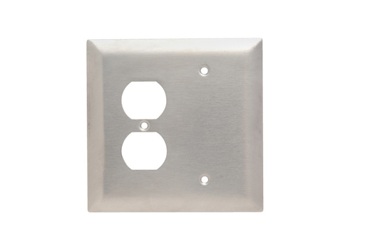 Mayer-DDS-Jumbo 2-Gang 302/304 Stainless Steel Wall Plate, 1 Blank, 1 Duplex Receptacle Opening-1
