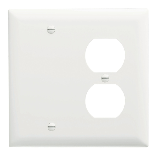 TP138-W - TradeMaster® 2-Gang Nylon Wall Plate, 1 Duplex Receptacle Opening, 1 Blank, White