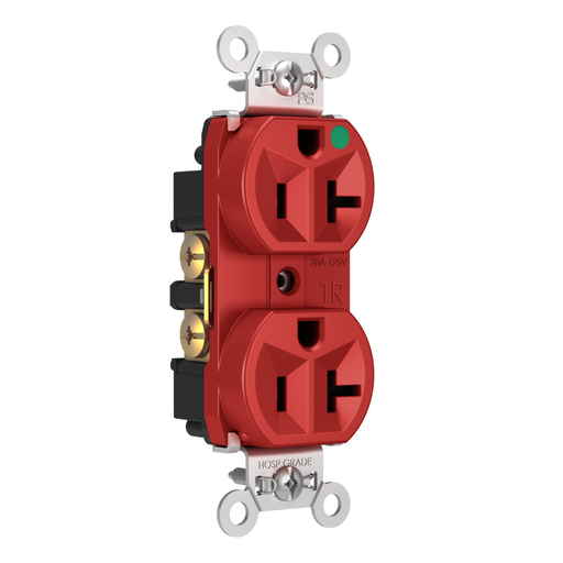 TR8300HRED - 20A 125V Hospital-Grade Tamper-Resistant Compact Duplex Receptacle, Back and Side Wire, Red
