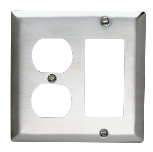 Mayer-DDS-2-Gang 302/304 Stainless Steel Wall Plate, 1 Duplex Receptacle and 1 Decorator-1