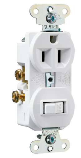 Picture of 691-W - 15A 120V/125V Combination Single-Pole Toggle Switch and Single Receptacle, White