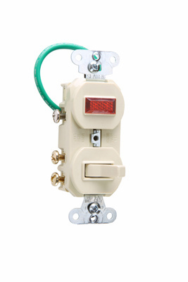 Grounding Three-Way Combination Switch and Pilot Light, Ivory