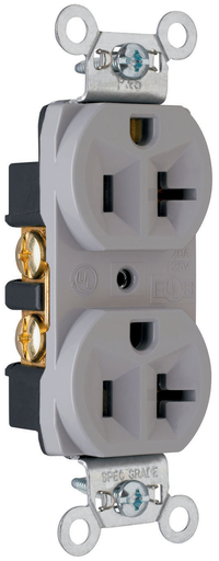 20A 125V Commercial Spec-Grade Duplex Receptacle, Back and Side Wire, Gray