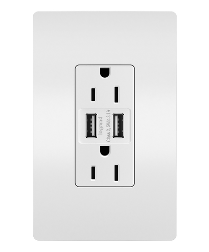 TM826USBW - radiant® 15A Tamper-Resistant USB Outlet, White